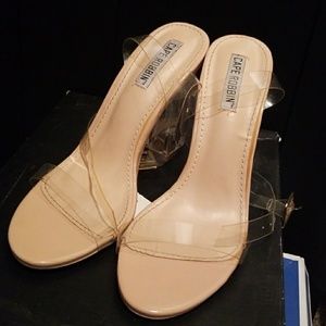 Clear, strappy heels.